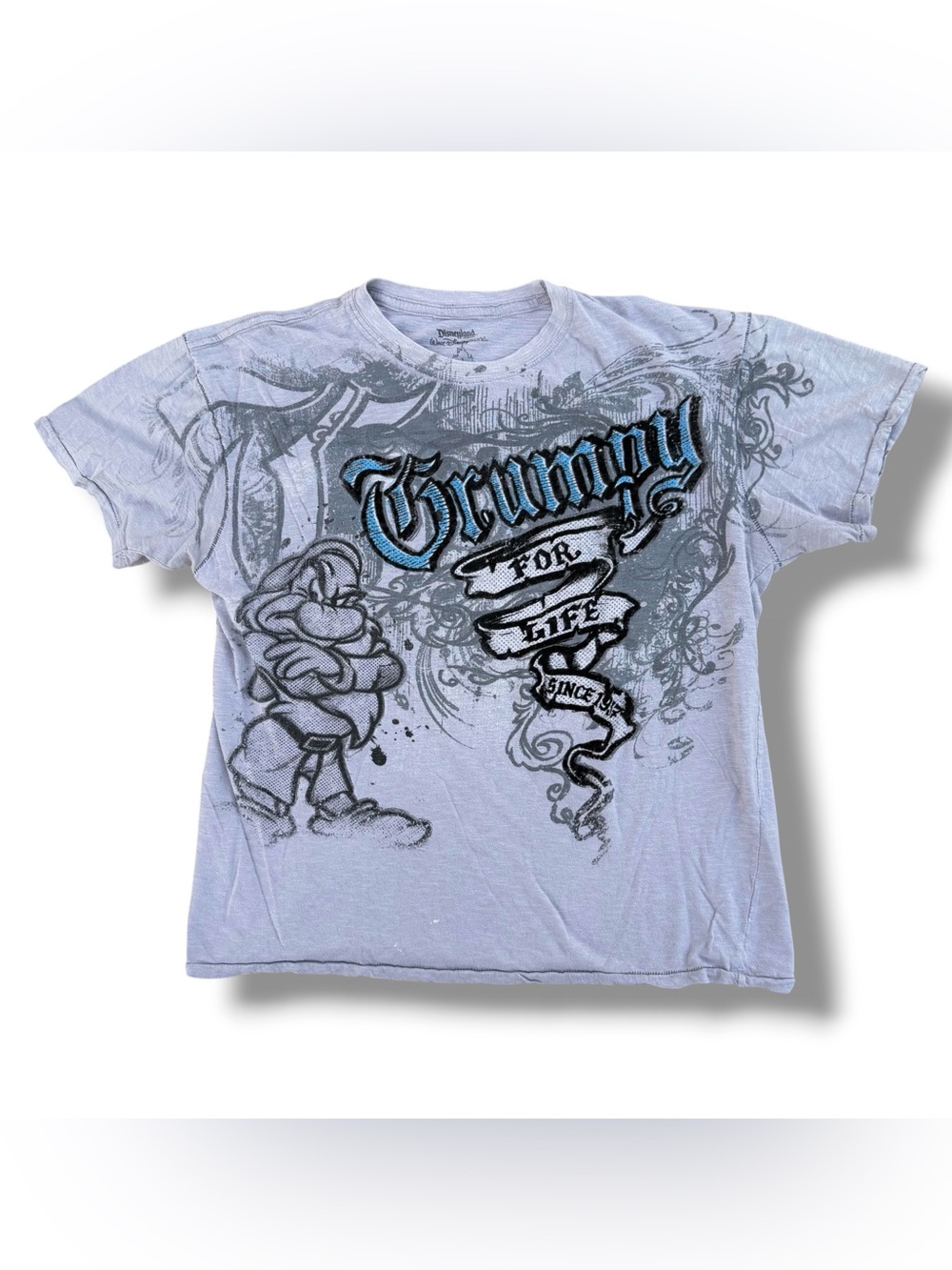 Y2K Grumpy Disneyland T-Shirt Gray Size Large Grunge Vintage
